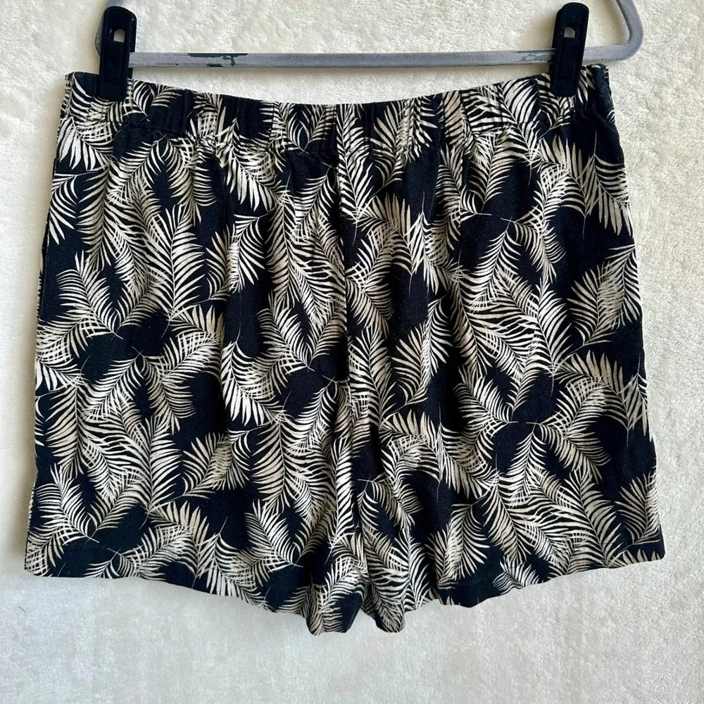 Ellen Tracy Linen Viscose Black Palm Print Pull On Skort Built In Liner XL